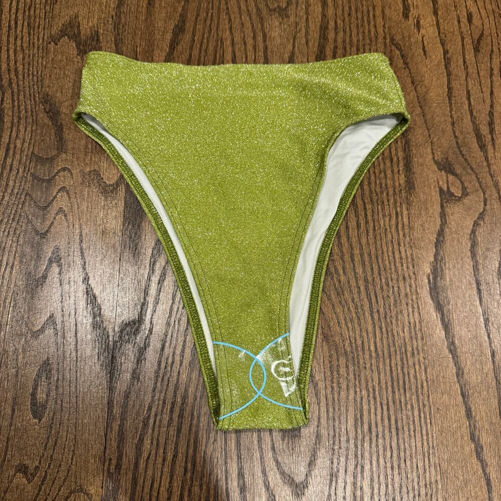 ASOS AsYou Green Shimmer High Cut Bikini Swim Suit Bottom Size 4 Small Glitter
